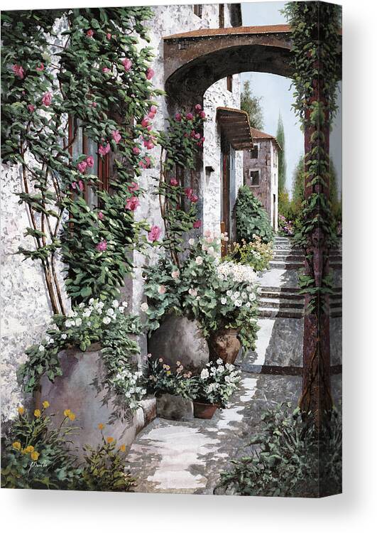 Arch Canvas Print featuring the painting Le Rose Rampicanti by Guido Borelli
