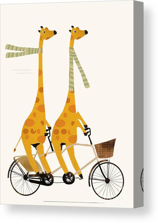 Tandem Bikes Canvas Print featuring the painting Lets Tandem Giraffes by Bri Buckley
