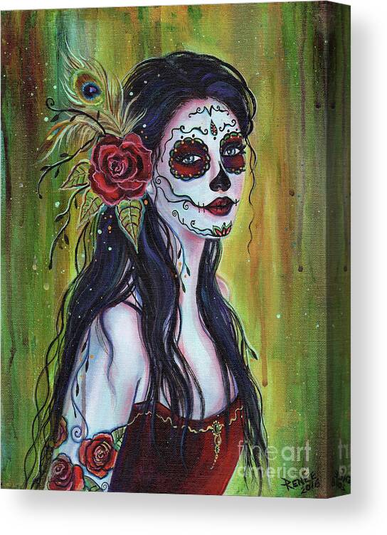 Day Of The Dead Canvas Print featuring the painting Lila day of the dead art by Renee Lavoie