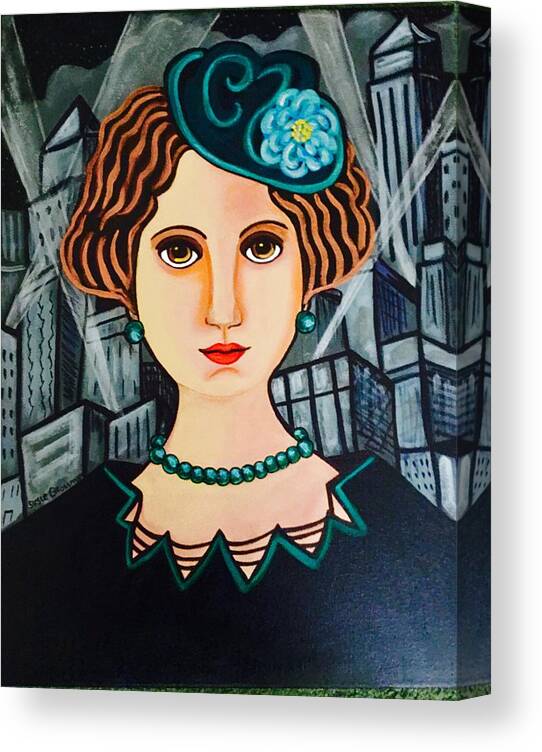 Art Deco Canvas Print featuring the painting Little Blue Hat by Susie Grossman