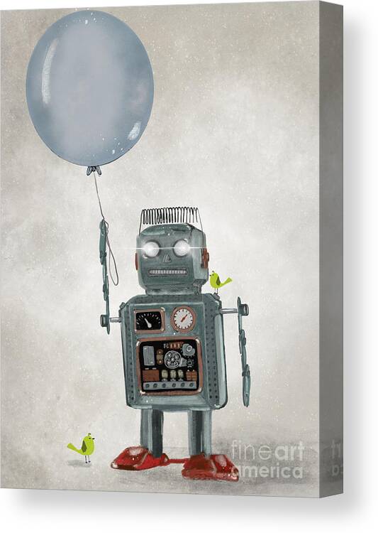 Robots Canvas Print featuring the painting Little Robot by Bri Buckley