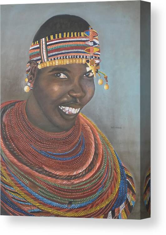 Colorful Paintings Canvas Print featuring the painting Maasai Woman by Olaoluwa Smith