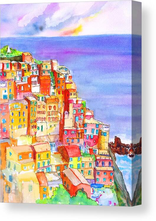 Manarola Canvas Print featuring the painting Manarola in the Cinque Terre Italy by Carlin Blahnik CarlinArtWatercolor