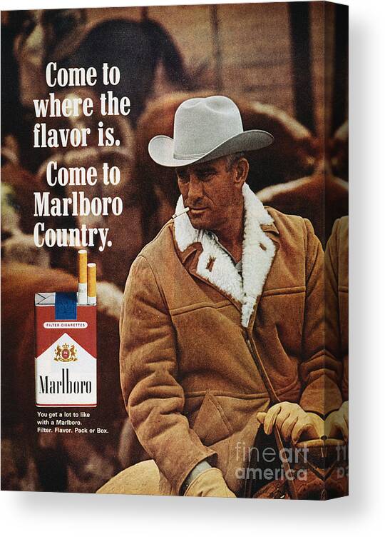 1966 Canvas Print featuring the photograph Marlboro Cigarette Ad by Granger