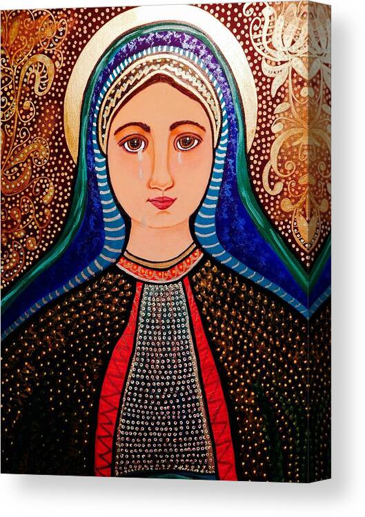 Mary Tears Golden Religious Canvas Print featuring the painting Mary's Tears by Susie Grossman