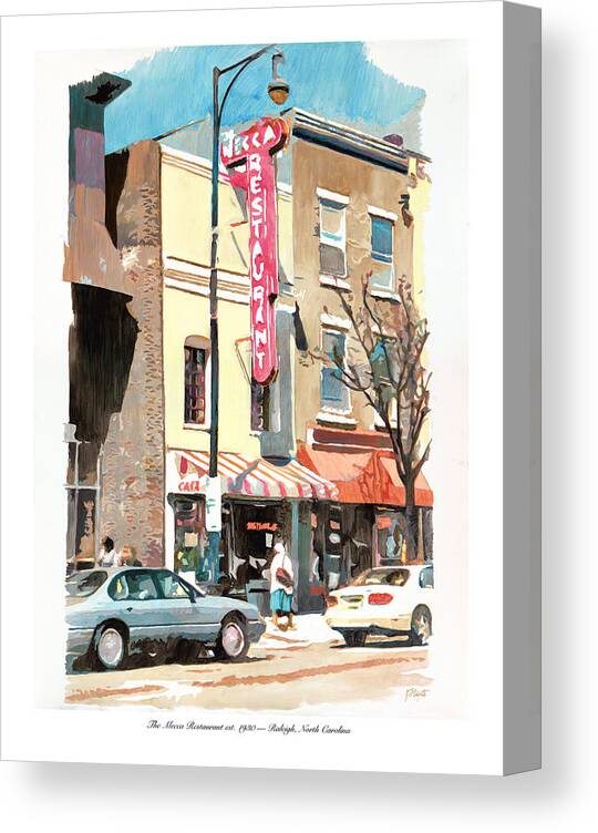 Mecca Restaurant Canvas Print featuring the painting Mecca Restaurant by Tommy Midyette