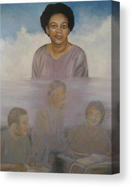Portrait Canvas Print featuring the painting Memorial to Ms. Calvin by Angelo Thomas