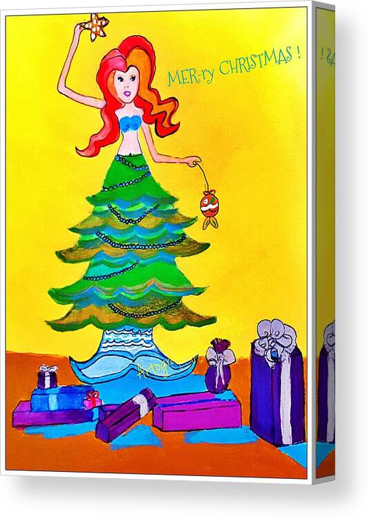 Christmas Mermaid Canvas Print featuring the painting Mer-ry Christmas Mermaid Tree  by Pamela Smale Williams