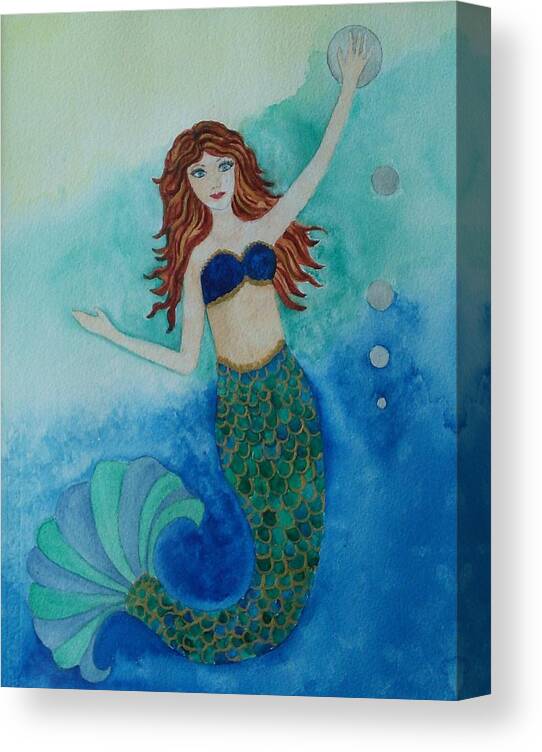 Mermaid Canvas Print featuring the painting Mermaid And Bubbles by Susan Nielsen