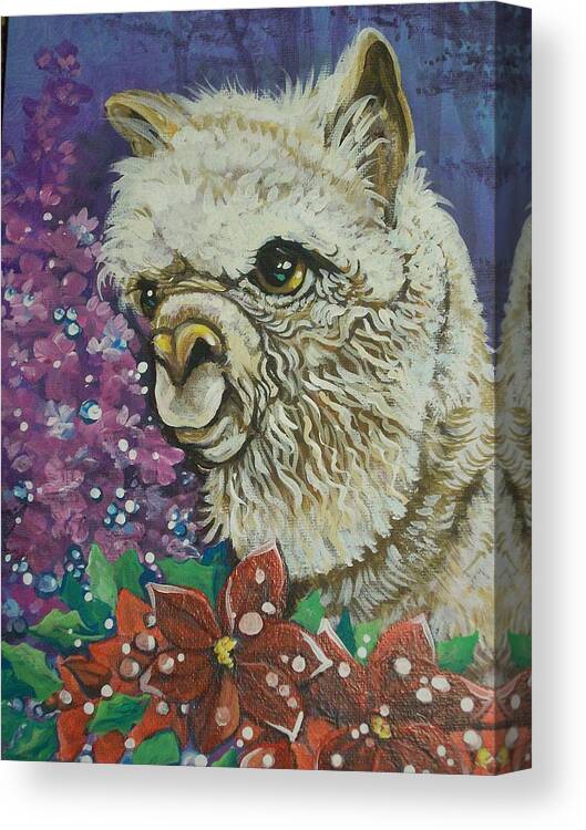 Alpaca Canvas Print featuring the painting Merry Christmas Alpaca by Patty Sjolin
