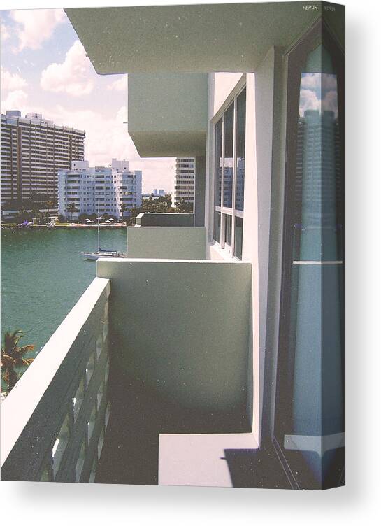 Miami Beach Canvas Print featuring the photograph Miami Beach Apartment Balcony by Phil Perkins