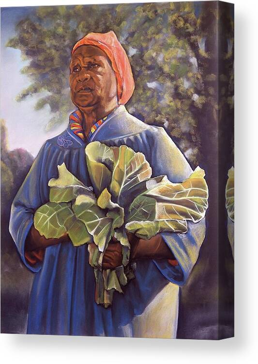 Women Canvas Print featuring the pastel Miss Emma's Collard Greens by Curtis James