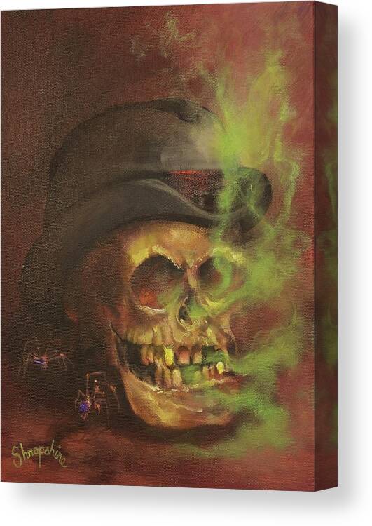 Halloween; Skull; All Hallows’ Eve; Trick-or-treat Canvas Print featuring the painting Mister Bones by Tom Shropshire