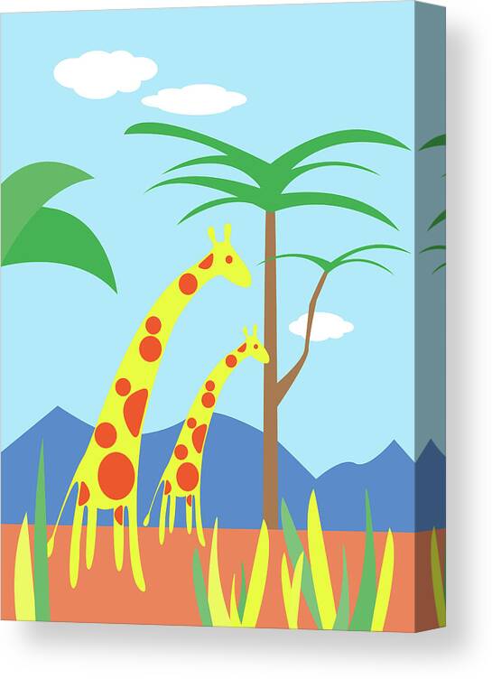 Giraffe Canvas Print featuring the digital art Mom and Me Giraffes by Joe Lanni