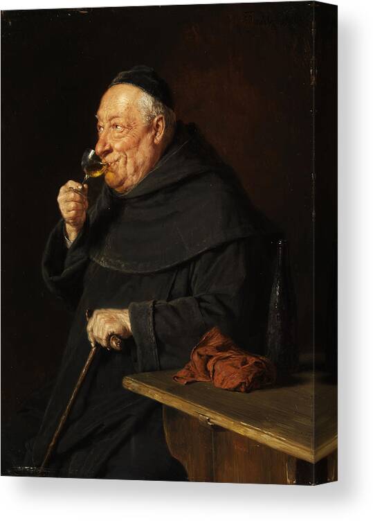 Monk Canvas Print featuring the painting Monk with a wine by Eduard von Grutzner