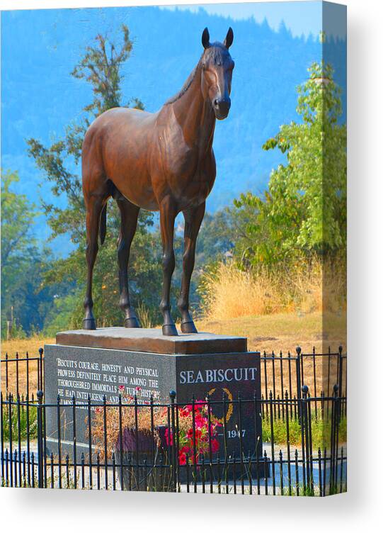 Seabiscuit Canvas Print featuring the photograph Monument to Seabiscuit by Josephine Buschman