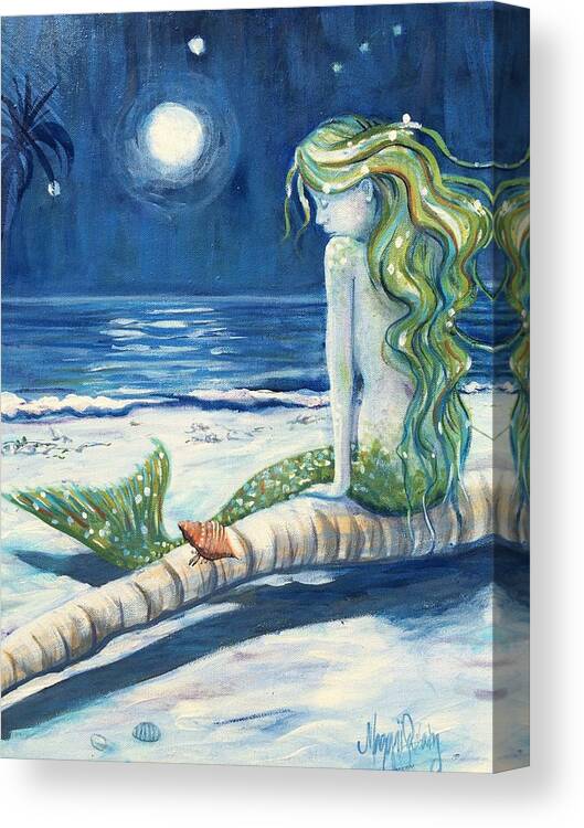 Mermaid Canvas Print featuring the painting Moonbathing by Maggii Sarfaty