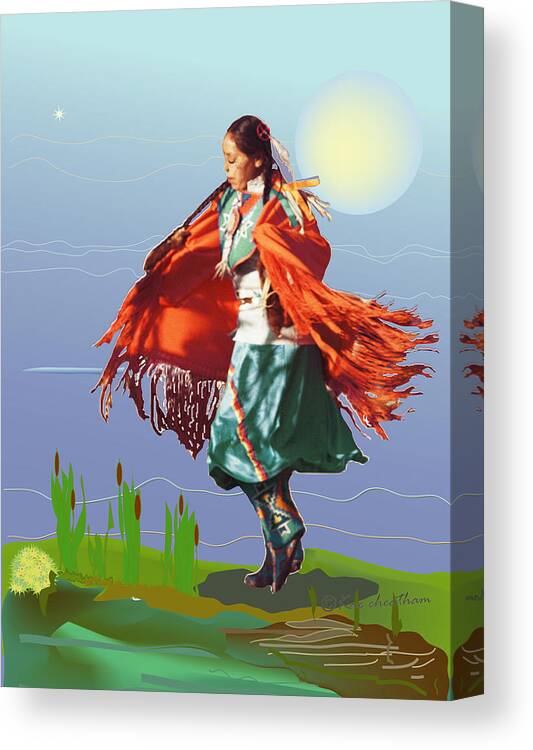 American Indian Canvas Print featuring the mixed media Moonlight Dance by Kae Cheatham