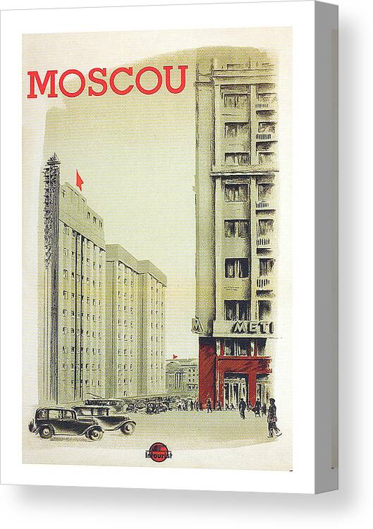 Moscow Canvas Print featuring the painting Moscow, downtown, USSR, vintage travel poster by Long Shot