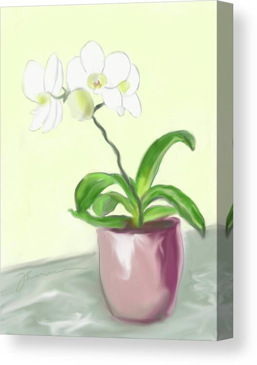 White Canvas Print featuring the painting Moth Orchid by Jean Pacheco Ravinski