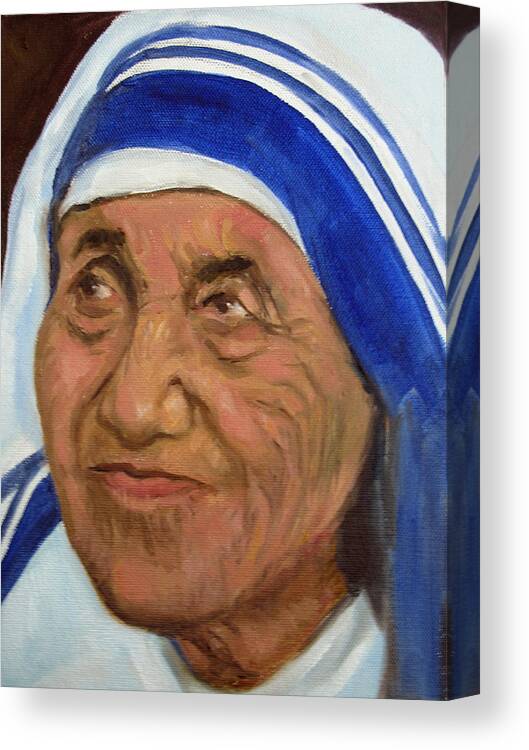 Mother Theresa Canvas Print featuring the painting Mother Theresa by Asha Sudhaker Shenoy