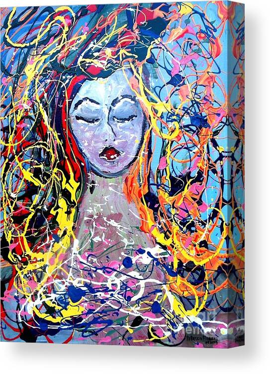 Abstract Of A Woman With Colorful Hair Canvas Print featuring the painting Mother's Day by Rebecca Flores
