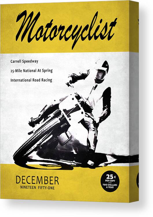 Motorcycle Magazine Cover Canvas Print featuring the photograph Motorcycle Magazine Carrell Speedway 1951 by Mark Rogan