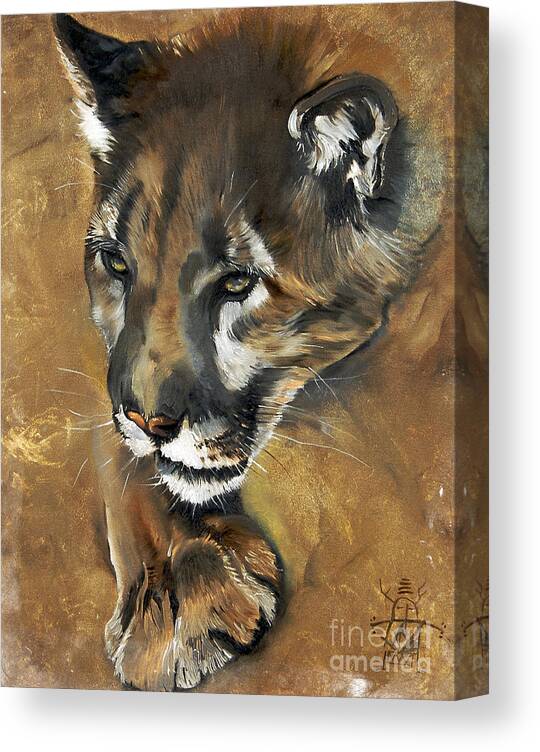 Southwest Art Canvas Print featuring the painting Mountain Lion - Guardian of the North by J W Baker