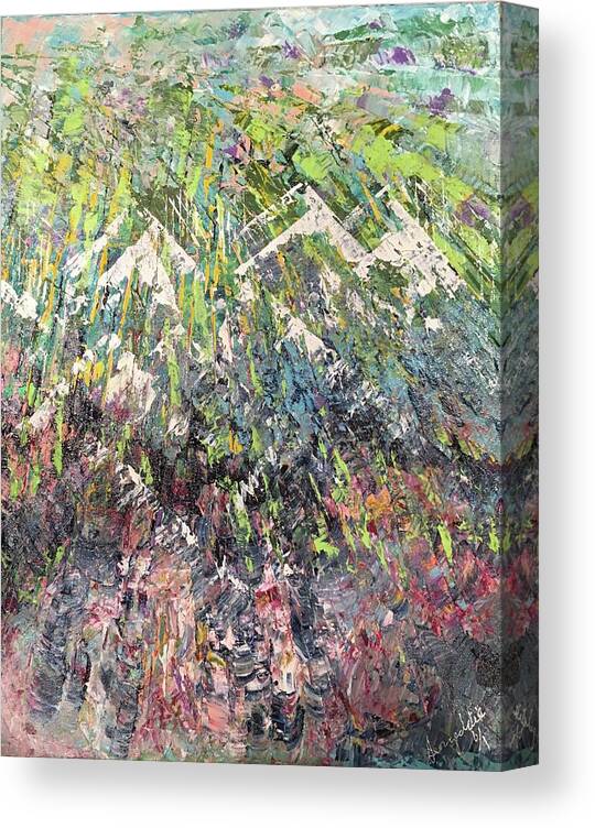 Vibrant Canvas Print featuring the painting Mountain of Many Colors by George Riney