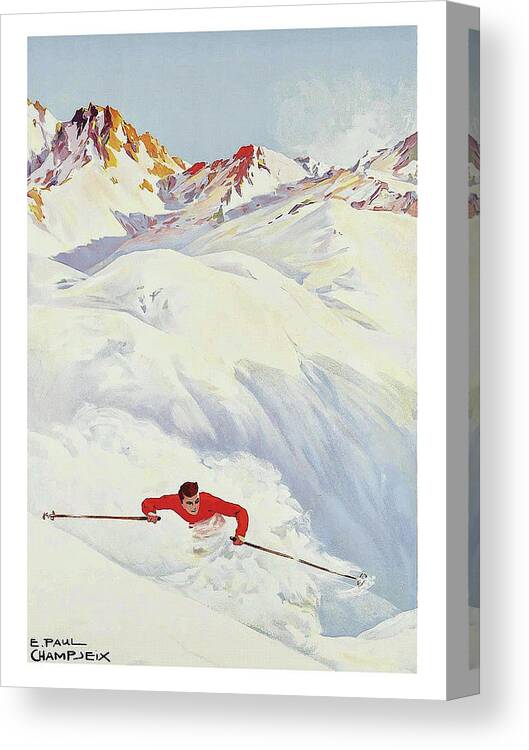 Mountains Canvas Print featuring the painting Mountains, winter ski sport by Long Shot