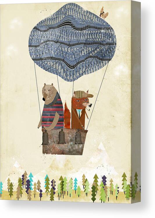 Fox Canvas Print featuring the painting Mr Fox And Bears Adventure by Bri Buckley