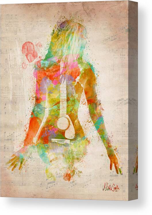 Guitar Canvas Print featuring the digital art Music Was My First Love by Nikki Marie Smith