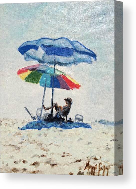 Beach Canvas Print featuring the painting My Neighbors Umbrella by Maggii Sarfaty