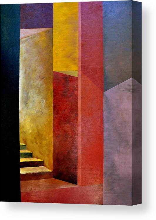 Gold Canvas Print featuring the painting Mystery Stairway by Michelle Calkins