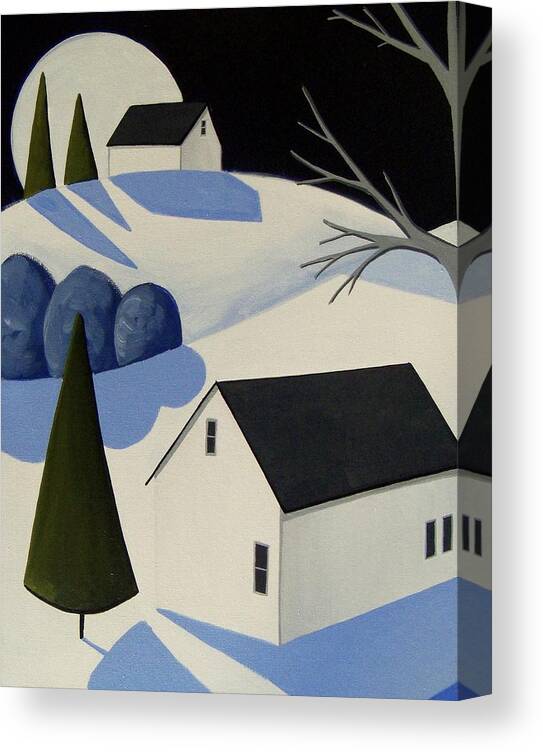 Folk Art Canvas Print featuring the painting New Snow - modern contemporary landscape by Debbie Criswell