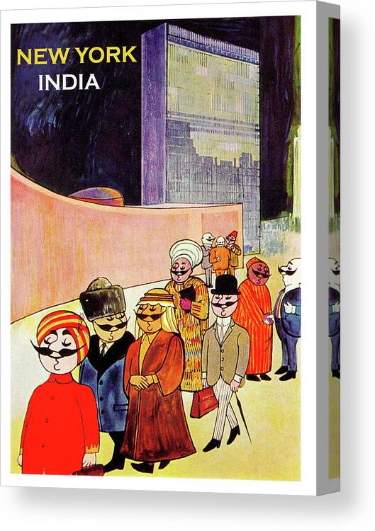 New York Canvas Print featuring the painting New York India airline, vintage travel poster by Long Shot