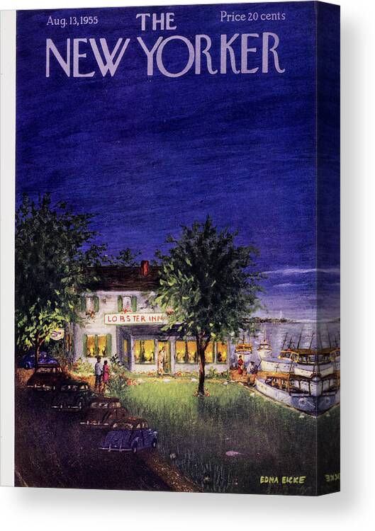 Restaurant Canvas Print featuring the painting New Yorker August 13 1955 by Edna Eicke