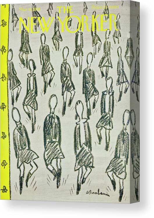Schoolgirls Canvas Print featuring the drawing New Yorker March 15 1958 by Abe Birnbaum