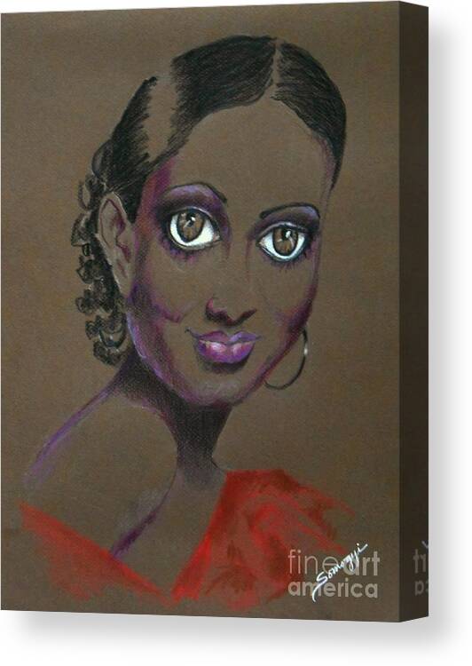 African-american Canvas Print featuring the drawing Nina Mae -- African-American Actress Portrait by Jayne Somogy