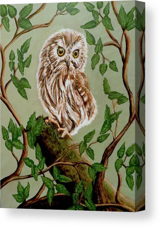 Painting Canvas Print featuring the painting Northern Saw-Whet Owl by Teresa Wing