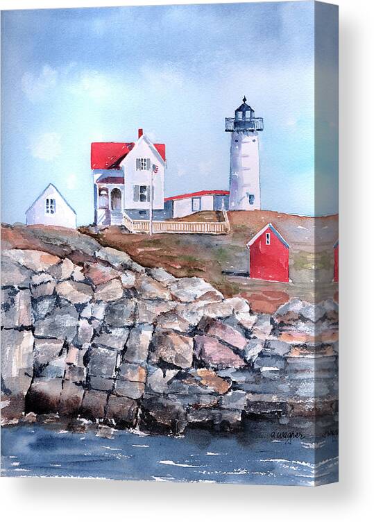 House Canvas Print featuring the painting Nubble Lighthouse - Maine by Arline Wagner