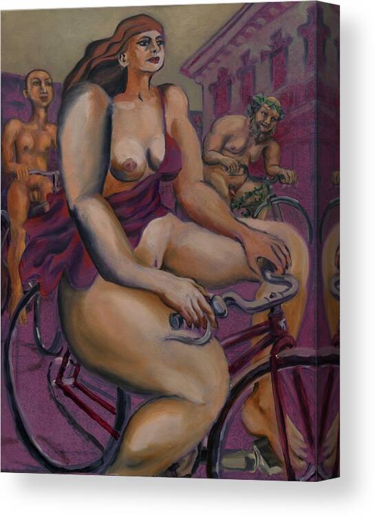 Nudes Canvas Print featuring the painting Nude cyclists with Carracchi Bacchus by Peregrine Roskilly