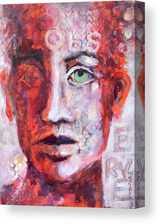 Schiros Canvas Print featuring the painting Observe by Mary Schiros