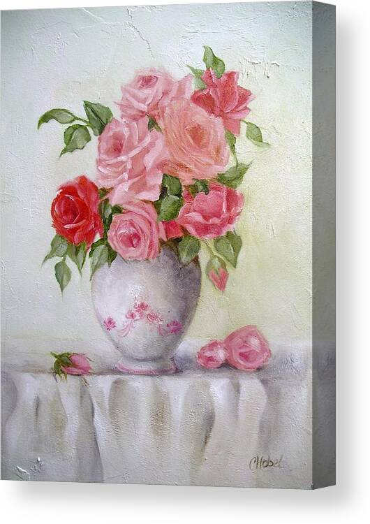 Shabby Chic Canvas Print featuring the painting Oil Vase Rose by Chris Hobel