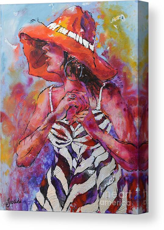 Figurative Canvas Print featuring the painting Orange Hat by Jyotika Shroff