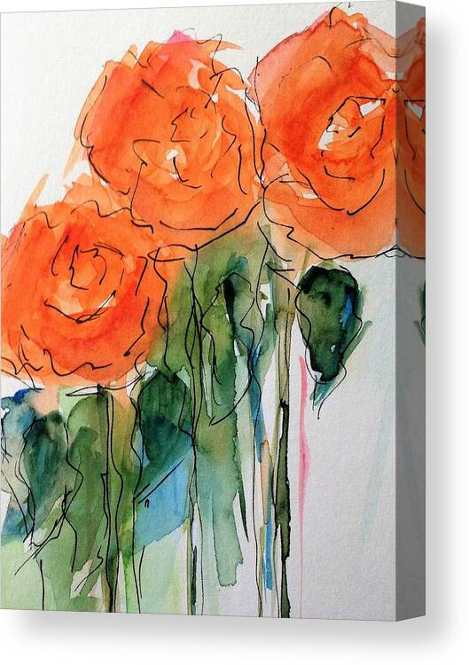 Orange Roses Canvas Print featuring the painting orange Roses by Britta Zehm