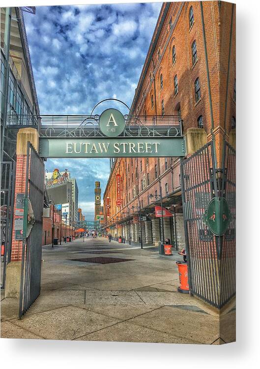 Oriole Park Canvas Print featuring the photograph Oriole Park at Camden Yards - Eutaw Street Gate by Marianna Mills