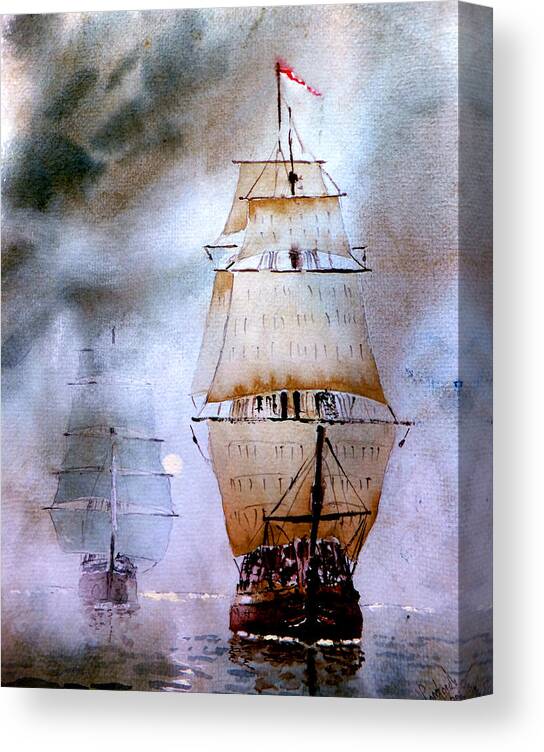 Seascape Canvas Print featuring the painting Out of the mist by Steven Ponsford