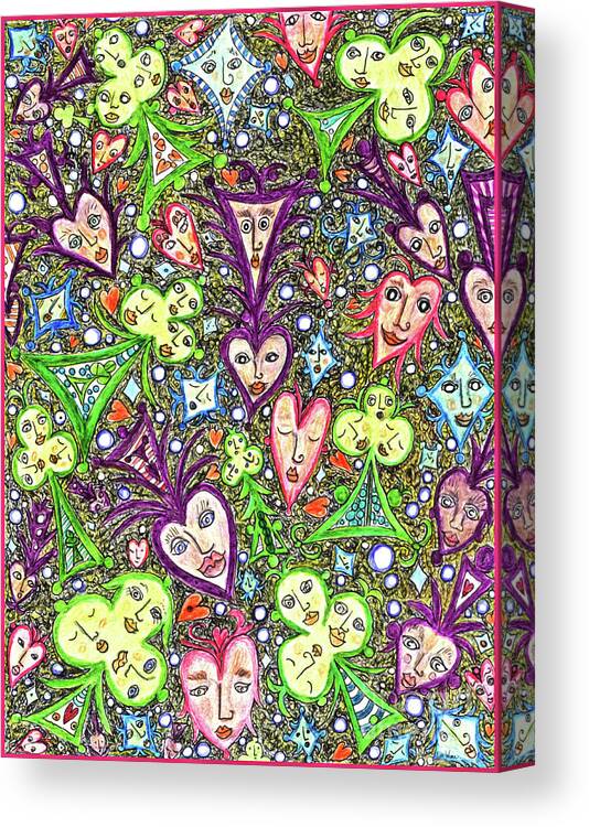 Lise Winne Canvas Print featuring the painting Painting with Playing Card Symbols That Have Faces by Lise Winne