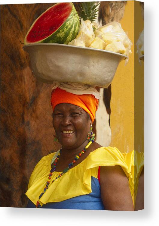 Cartagena Canvas Print featuring the photograph Palenquera in Cartagena Colombia by David Smith